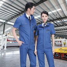 高領拉鏈時尚滌棉細斜短袖工作服FY622