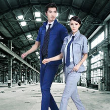 寶藍(lán)色拉鏈夏季時尚細(xì)斜短袖工作服FY638