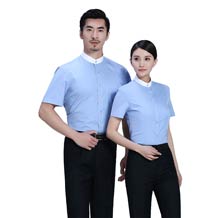 滌棉立領撞色藍色職業襯衫ZL023